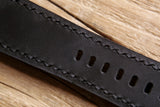 All black hand stitch wide leather watch bands straps