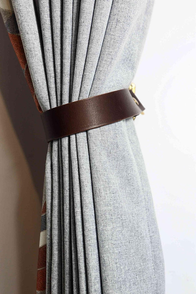Brown vegetable tanned leather curtain tie backs