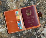 Brown vegetable tanned leather passport cover travel wallet
