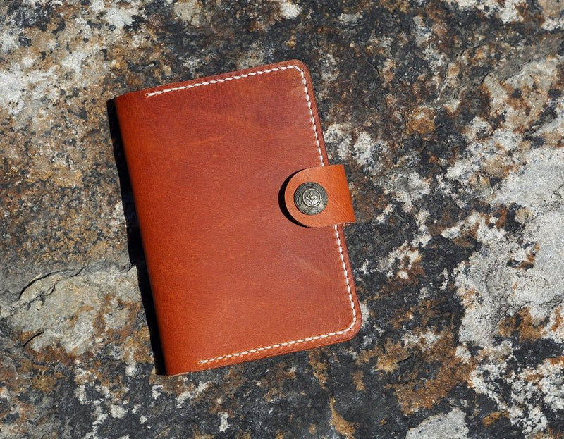 Brown vegetable tanned leather passport cover travel wallet