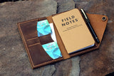 distressed leather field notes cover with pen holder