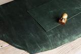 Full grain distressed green leather pieces 1.0 - 2.0 mm