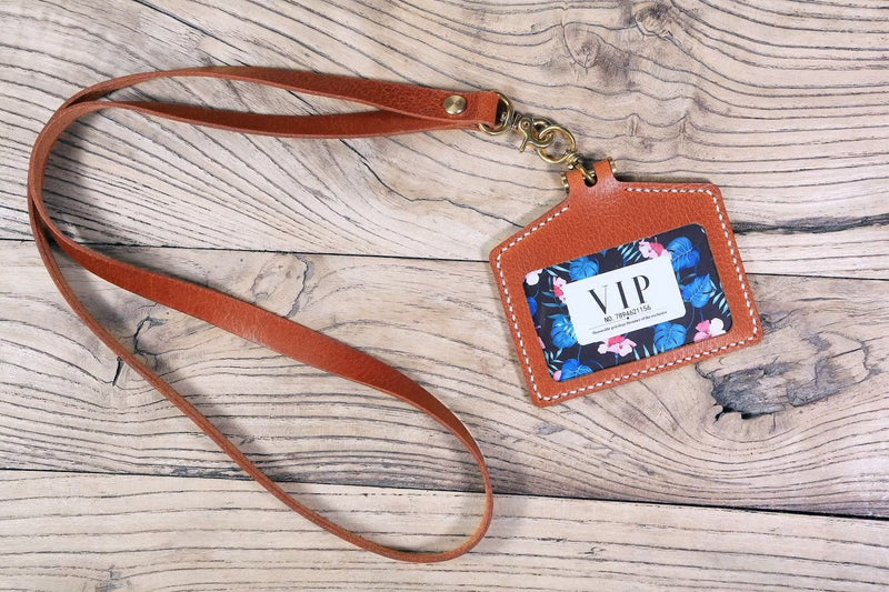 real leather black brown lanyard with id holder vertical horizontal