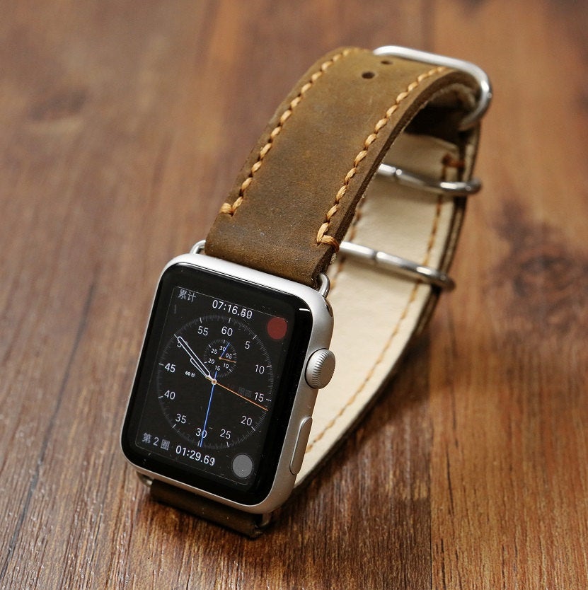 Hand stitch vintage retro distressed leather Apple Watch Band