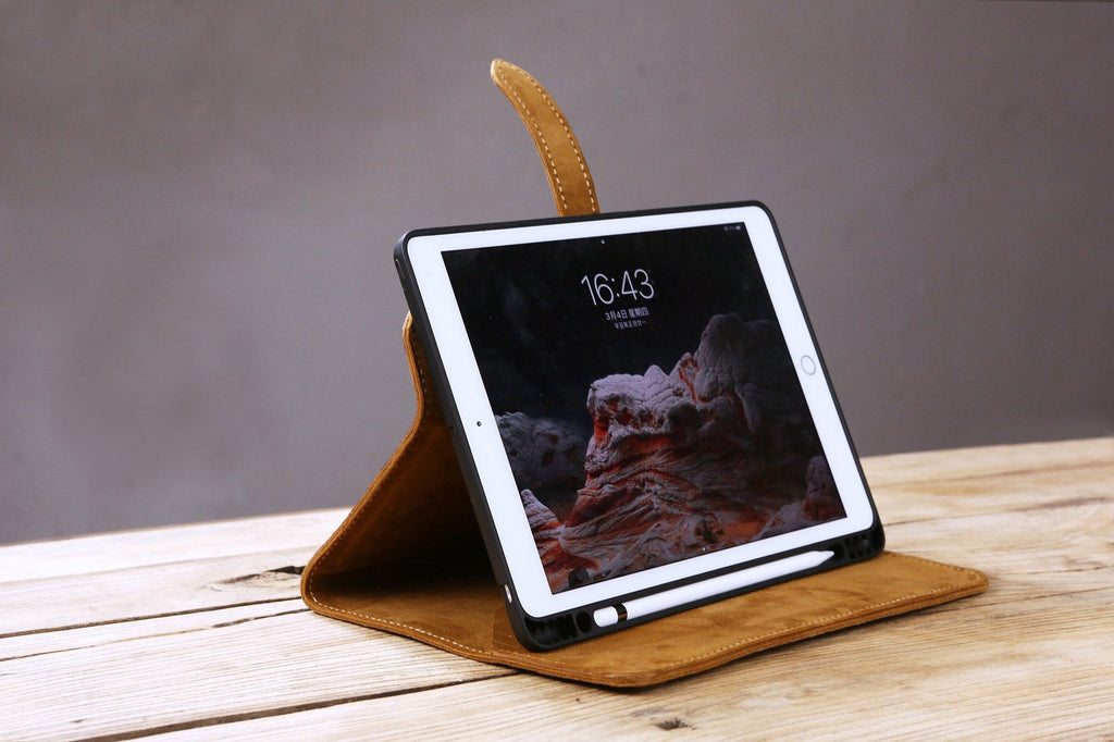 genuine leather ipad air case with pencil holder