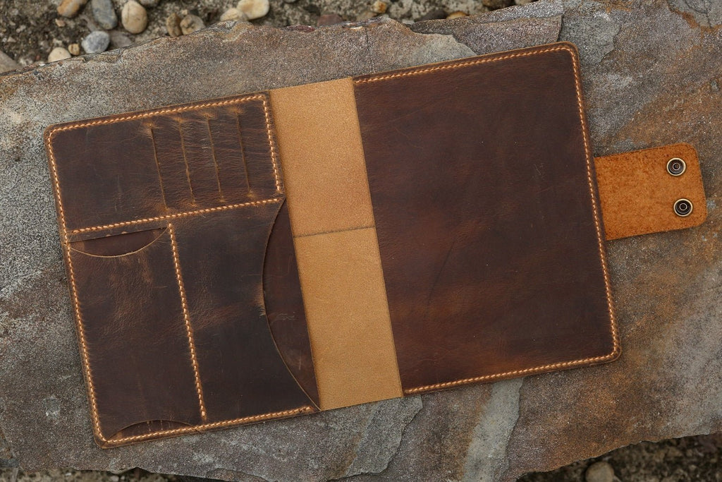 Handmade leather cover portfolio for RHODIA meeting notebook A5