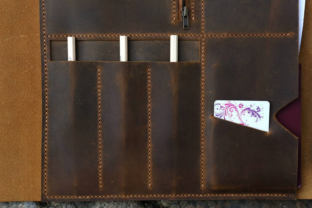Handmade distressed leather macbook laptop portfolio business organizer –  DMleather