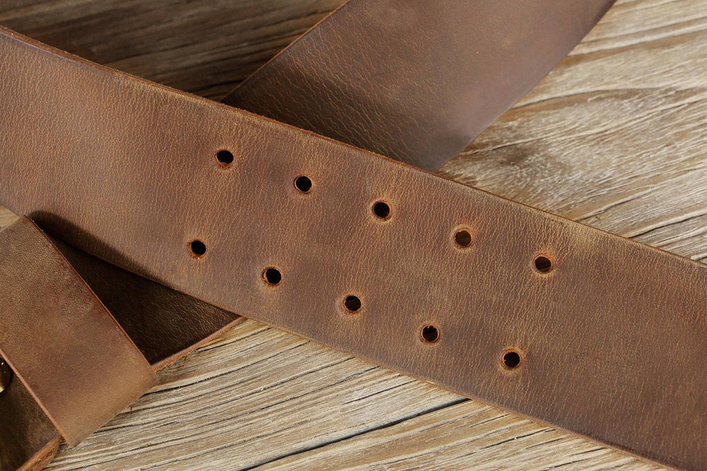 Heavy duty double hole leather bushraft belt