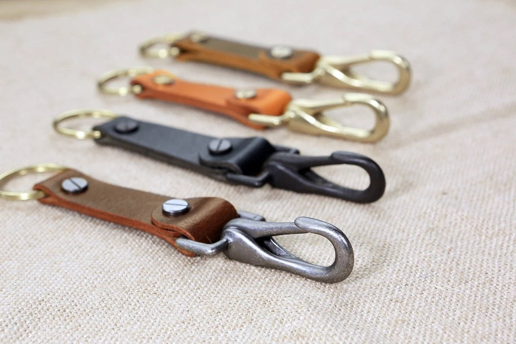 Heavy Duty Leather Keychain clip hook , Personalized Black Brown leather custom monogrammed key fob