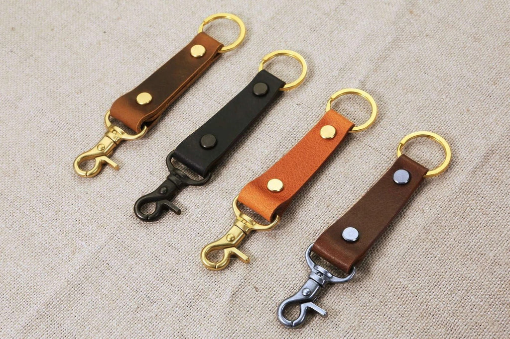 CaliberLeather Spring Mount - Japanese Fish Hook - Personalized Key Ring - Horween Dublin Leather Tag
