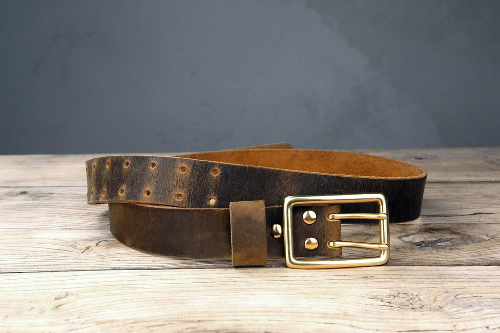 Leather Double-Prong Belt Vintage Brown