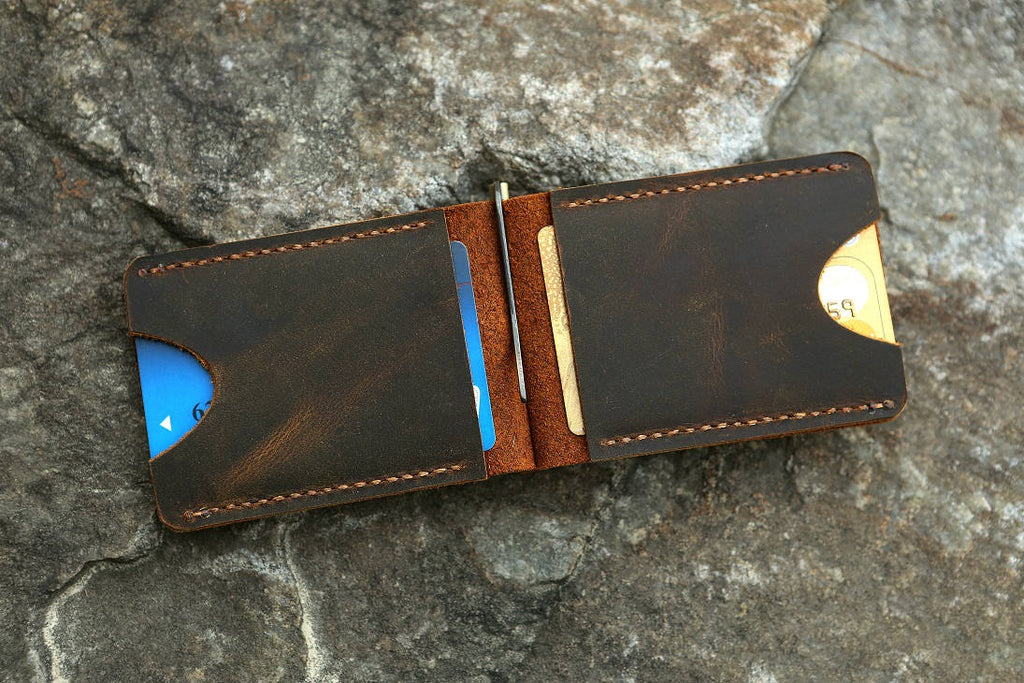 Minimalist slim leather card bifold wallet