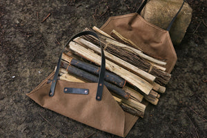 Large leather canvas wood carrying bag Waxed canvas log carrier