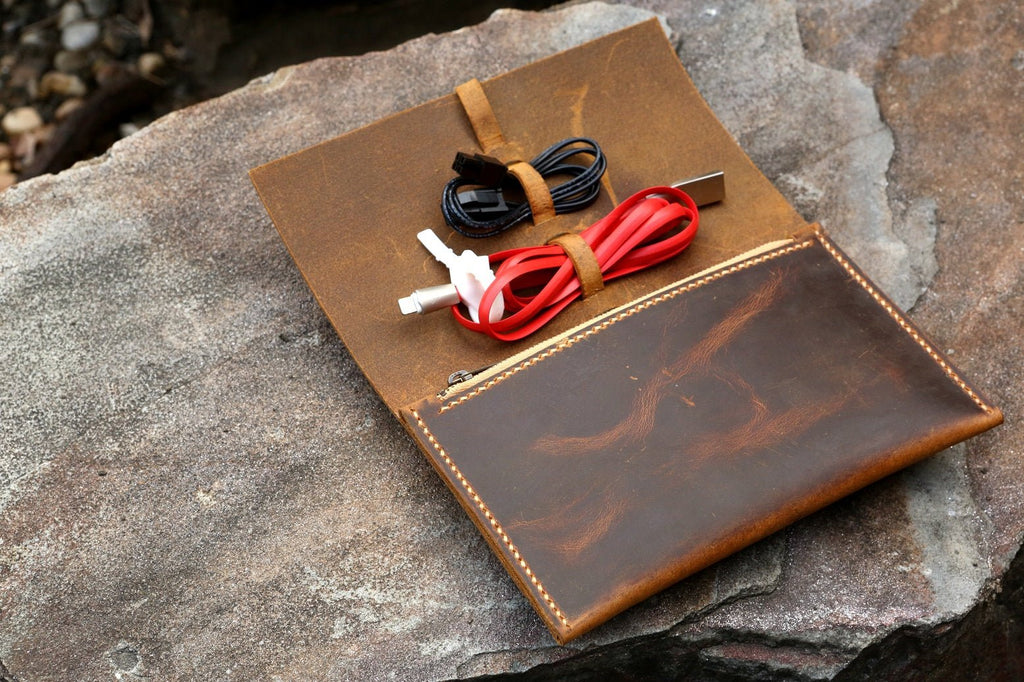 Leather Cable and Charger Organizer Bag, Handmade Cord Organizer