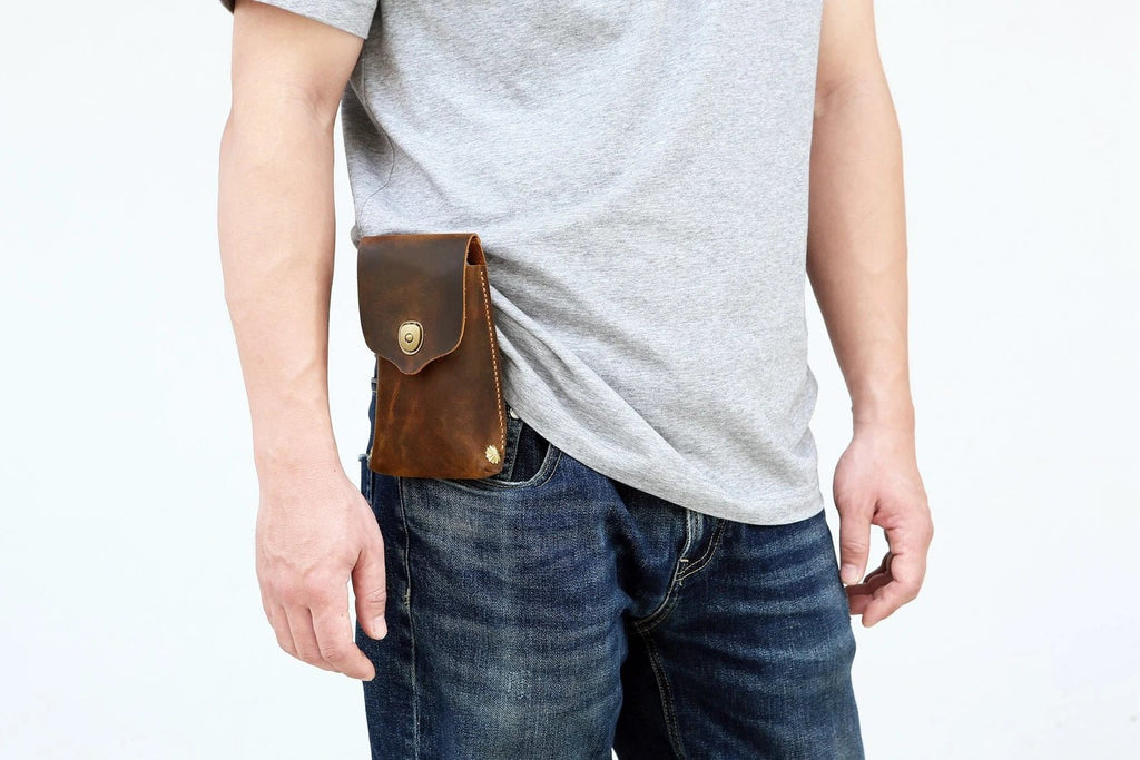 mens small leather belt pouch