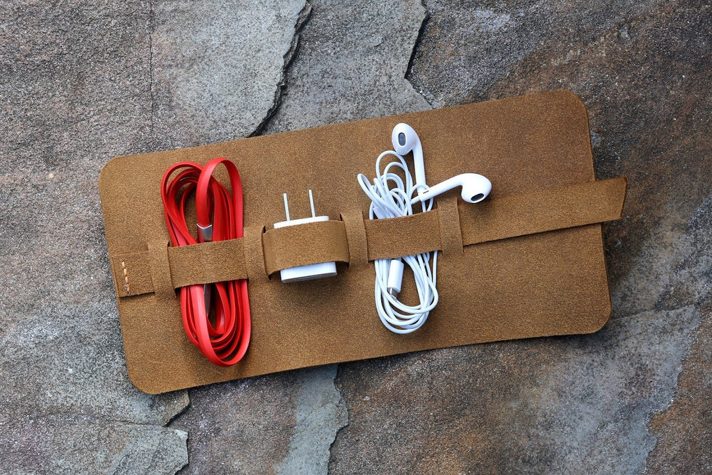 Leather cord wrap organizer cord roll holder
