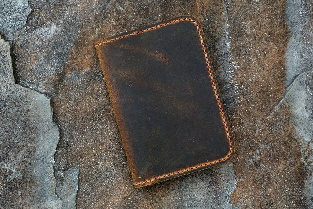 Refillable Leather Pocket Notebook - Mini Composition Cover - Fits Standard  4.5 x 3.25 Mini Composition Book (Dark Brown)