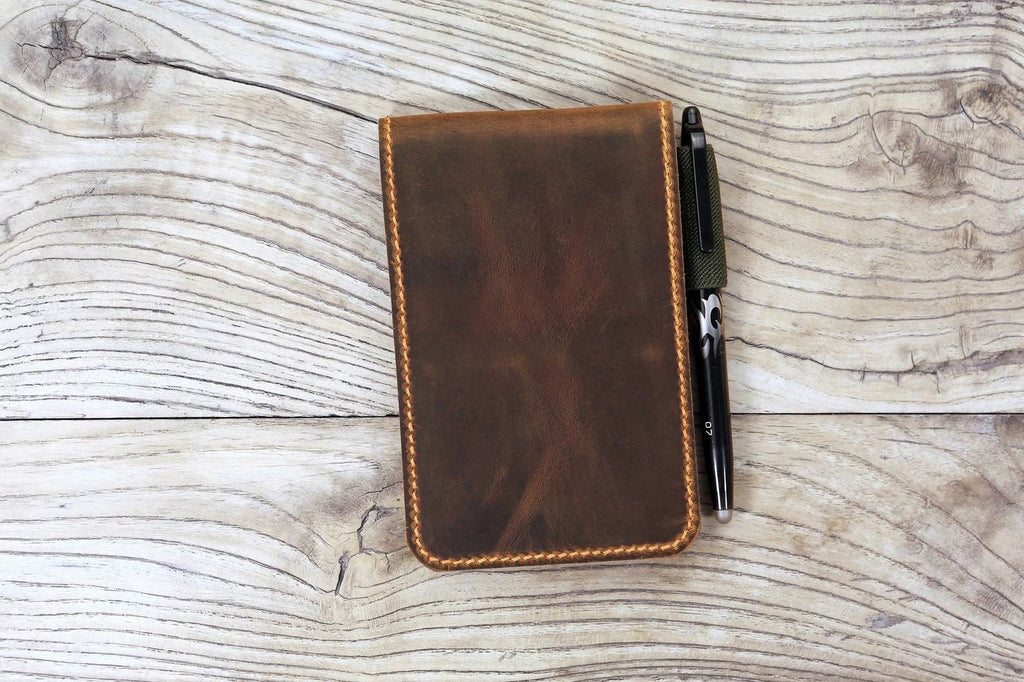 Leather Journal Cover for 3.5 x 5.5 Pocket Size Notebook with Pen Loop, Leather Cover Compatible with Rocketbook Notebook Mini Size - Brown
