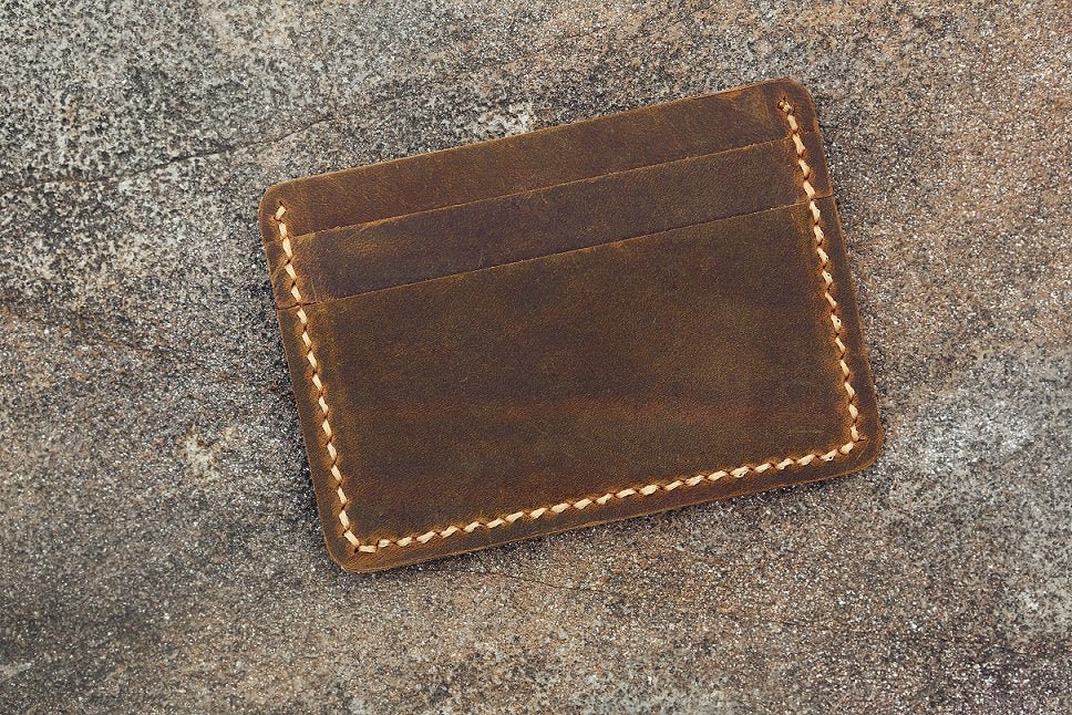 Leather front pocket slim card holder sleeve with ID window