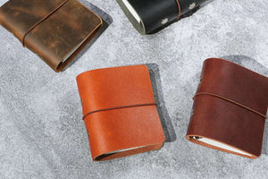 Real leather mini 3 ring binder , leather small mini journal , leather mini composition notebook