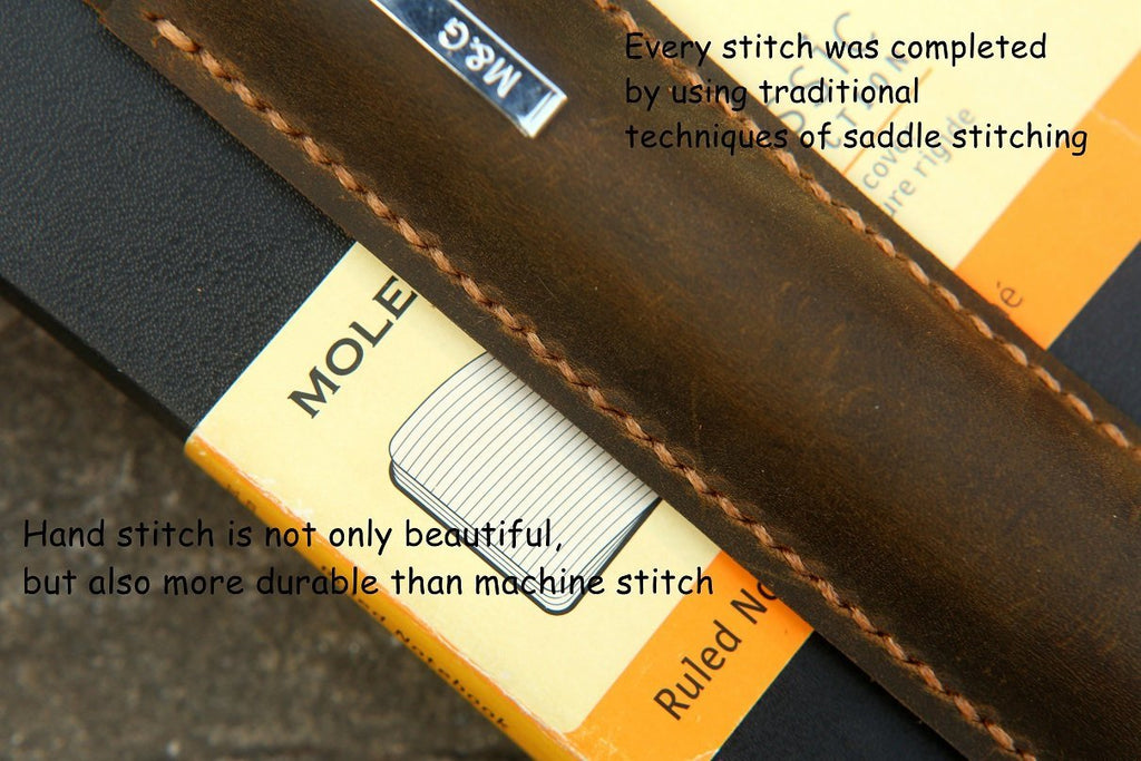Leather pen pencil holder quiver for moleskine large notebook A5