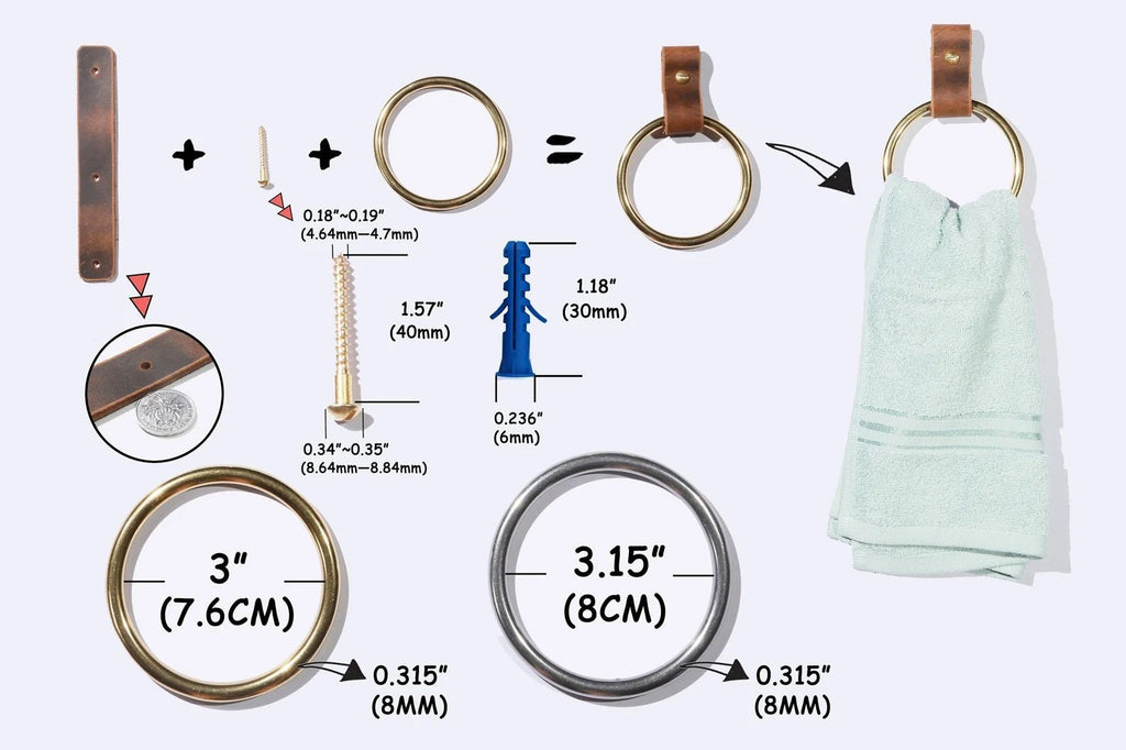 leather towel ring, bathroom hand towel ring holder