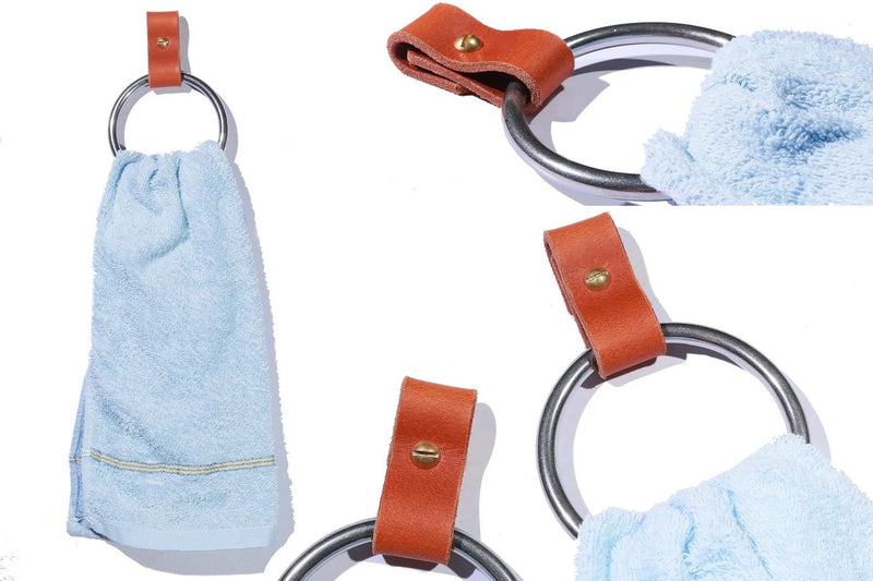 Blackl brown leather towel ring , home depot bathroom hand towel ring holder , unique brass towel rings