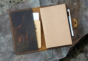 Personalized 5 x 8 inch distressed refillable leather travel journal notebook
