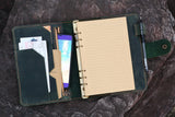 Personalized A5 green distressed leather binder