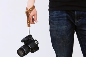 Personalized Black Brown leather camera Wrist Strap , genuine leather hand d grip camera strap