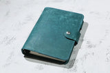 Personalized Blue leather notebook journal, veg tan leather binder planner