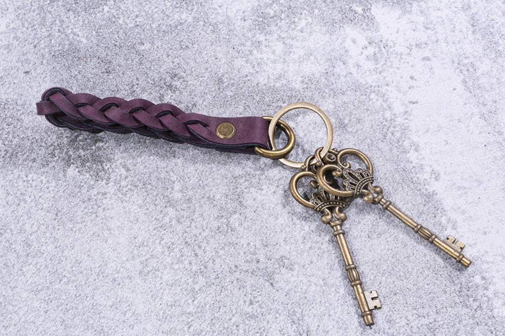 Personalized Braided Leather Keychain Key Fob - Customized with Your Initials