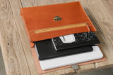 Personalized brown black vegetable tanned leather briefcase shoulder bag