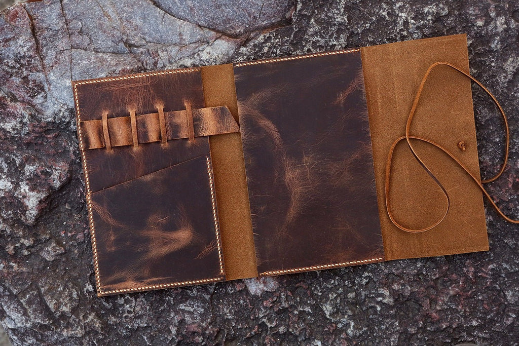 Personalized distressed  leather A5 journal travel cover