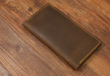 Personalized distressed leather long wallet vertical bifold wallet