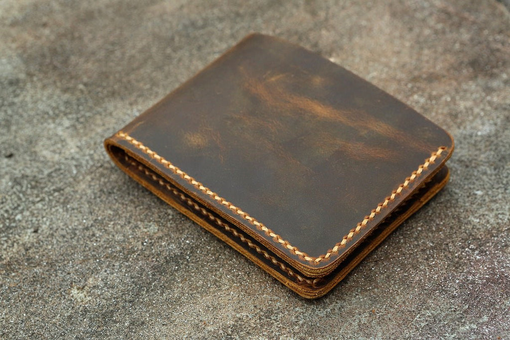 Personalized distressed leather men bifold wallet – DMleather