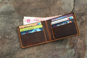 Personalized distressed leather men bifold wallet