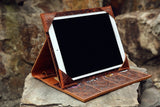 Personalized embossed leather iPad case with pencil holder