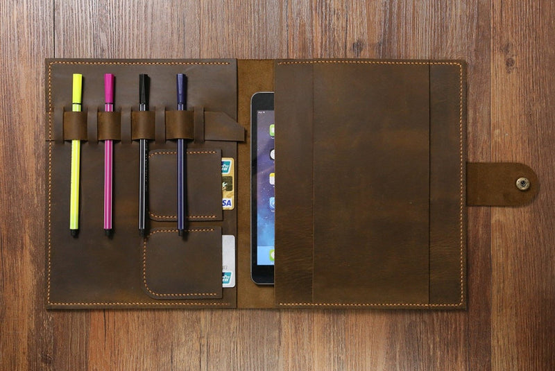 distressed brown leather portfolio organizer for LifePlanner