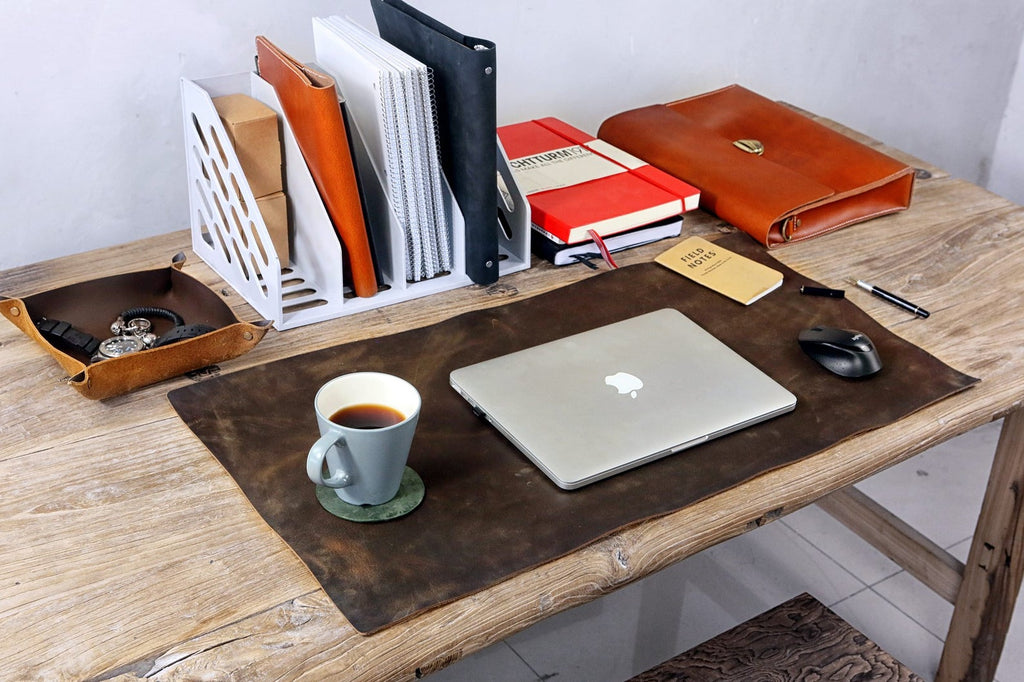 personalized full grain leather desk pad blotter