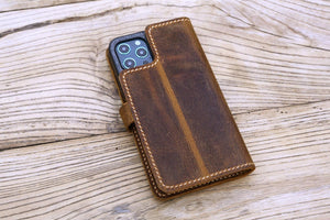 Personalized full grain Leather iPhone 12 pro max case detachable