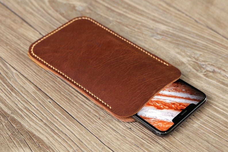 iPhone 13 Mini Case with Pull-Tab - Tan - Vegetable Tanned Leather