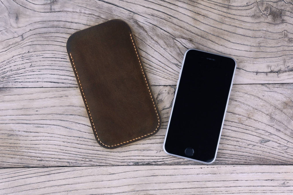 Personalized full grain rustic Leather case sleeve for iPhone SE 2020