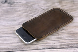 Personalized full grain rustic Leather case sleeve for iPhone SE 2020