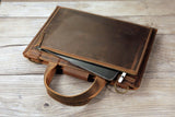 Personalized Hand stitched leather slim small laptop bag