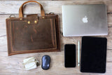 Personalized Hand stitched leather slim small laptop bag