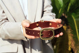 Personalized heavy duty leather dog collar and leash set