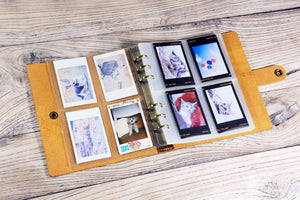 Personalized instax mini photo album with sleeves , vintage leather instax mini wide photo album , leather photocard binder book