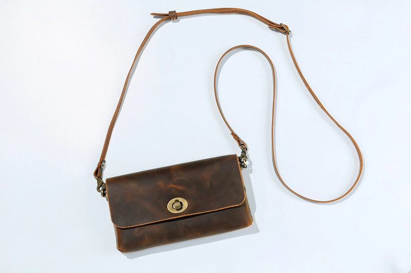 Personalized iPhone 13 14 Pro Max purse case with shoulder strap , distressed leather small crossbody phone purse bag