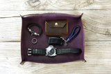Personalized large Black gray leather tray